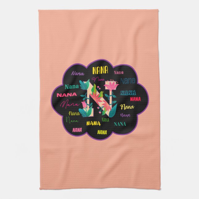 Nana Blommig Blomster Namn Initial Kökshandduk (Vertikal)