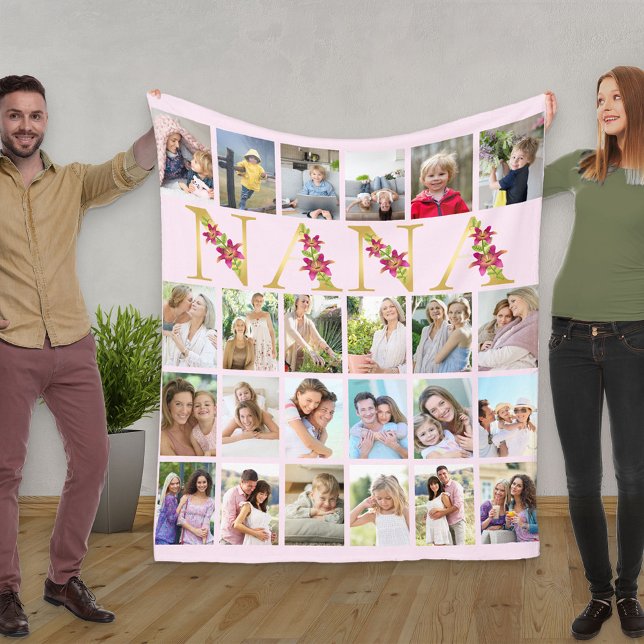 Nana Blommigt Brev 24 Lodrät Photo Collage Rosa Fleecefilt (Skapare uppladdad)