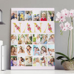 Nana Blommigt Guld Brev 24 Lodrät Photo Collage Canvastryck<br><div class="desc">Fantastisk fotogåva till din nana. Utformningen har blommigt brev för "nana" som trycks i guld och dekoreras med rosa liljeblommor. Fotomallen har konfigurerats så att du kan lägga till 24 av dina favoritfoton, som alla visas i lodrät porträtt-format. Den här rutnätsfotosamlingen i stil ligger på rosa färg, som du gärna...</div>