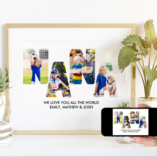 NANA Brev Cutout Photo Collage Barnbarn Namn Poster (Skapare uppladdad)