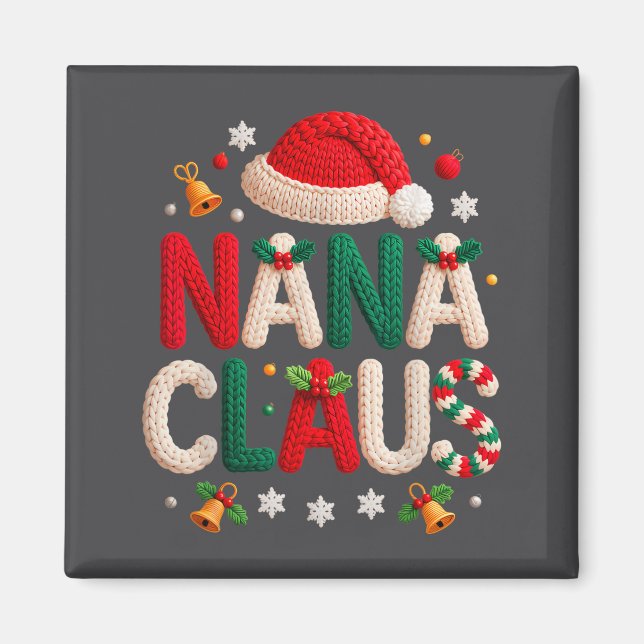 Nana Claus Knitted Design Grandma Pajama Family Ma Magnet (Framsidan)