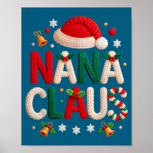 Nana Claus Stickad Design Mormor Pyjamas Familj Ma Poster