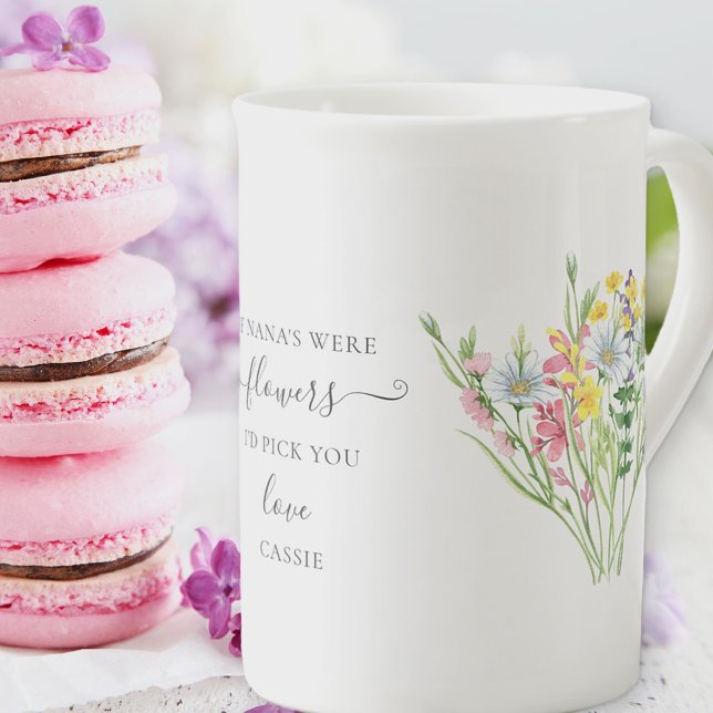 Nana Dikt Söt WildblomBouquet Benporslin Mugg (If Nana's were flowers I'd pick you - pretty wildflower mug gift for nana)