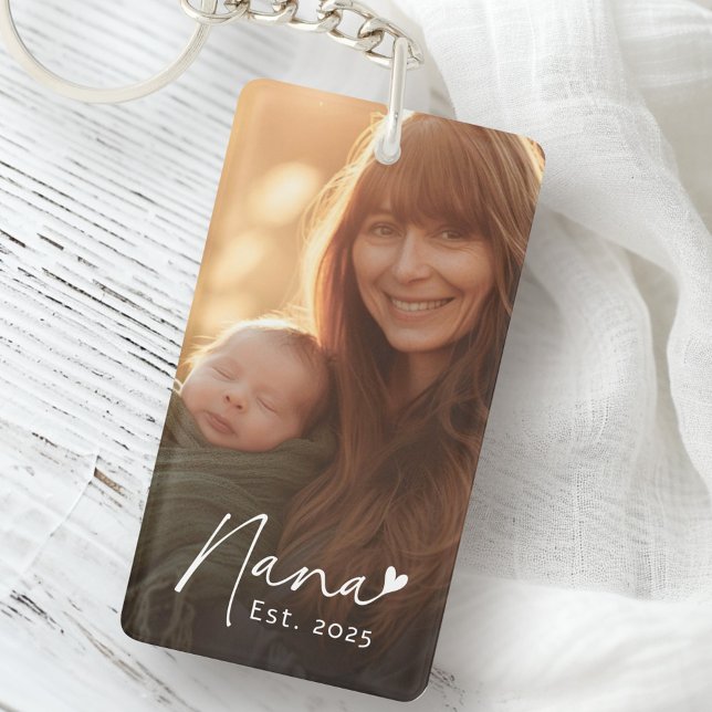 Nana Est-årets handskrivet skript med hjärtfoto (Nana Est year handwritten script with heart photo Keychain)