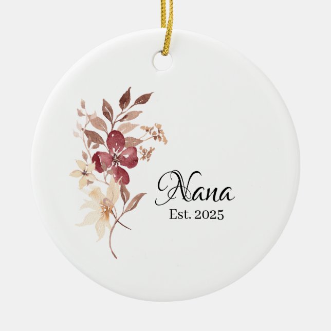 Nana Etabl. År – Ny Mormor/Moster Milstolpe Julgransprydnad Keramik (Framsidan)