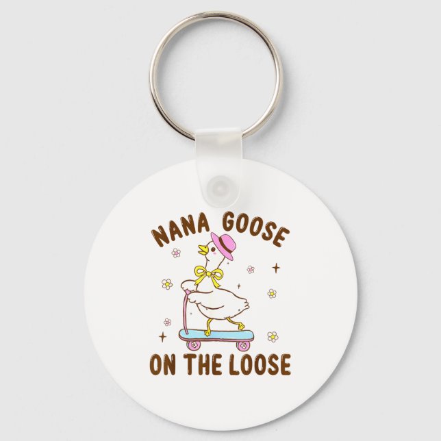 Nana Goose On The Loose Funny Birthday Matching Fa Nyckelring (Framsida)