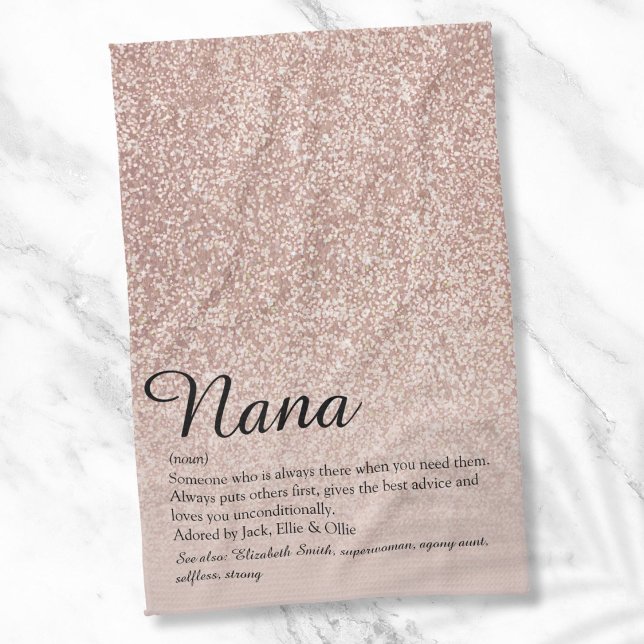Nana Grandma Granny Definition Ro Guld Glitter Kökshandduk (Nana Grandma Granny Definition Rose Gold Glitter Kitchen Towel)