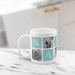 NANA Grandmor Photo Collage Kaffemugg<br><div class="desc">Anpassa den här söta moderna mugg-designen för att fira din favoritmorma i Mors dag, jul eller födelsedag! Utformningen har alternerande kvadrater med foton och turkoshakakakakakakakakvaler i brev som stavar "NANA" i moderna serif-bokstäver med ett vitt hjärta i den sista kvadraten. Lägg till fem av dina favoritfoton i kvadraten (perfekt för...</div>