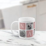 NANA Grandmor Photo Collage Mugg | RO<br><div class="desc">Anpassa den här söta moderna mugg-designen för att fira din favoritmorma i Mors dag, jul eller födelsedag! Utformningen har alternerande kvadrater med foton och dammig rosa brev i ro blockerar stavningen "NANA" i modern text i serif med ett vitt hjärta i den sista kvadraten. Lägg till fem av dina favoritfoton...</div>