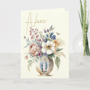 Nana Grattis på födelsedagen Blommig Jungfru Maria Tack Kort