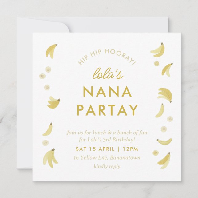 Nana Gult Gingham Banana Party Birthday Inbjudningar (Framsida)