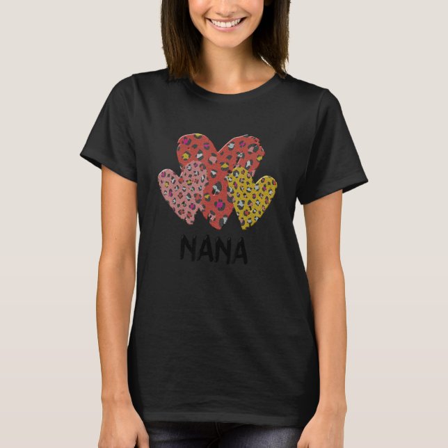 Nana Hearts Leopard Play Vlentines Day Boys Girls T Shirt (Framsida)