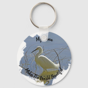 Nana Makes World Bevackt White Egret Grandmor Nyckelring