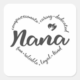 Nana, mormor Nana med hjärta ord Fyrkantigt Klistermärke