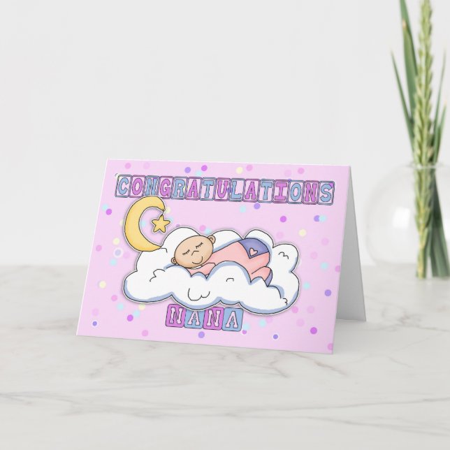 Nana Nyfödd bebis Girl Grattiss Kort (Framsida)