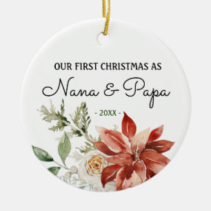 Nana och Pappa vår första jul som morföräldrar Julgransprydnad Keramik
