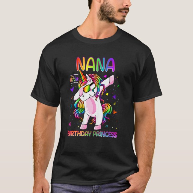 Nana of Birthday Princess Girl Dabbing Unicorn T Shirt (Framsida)