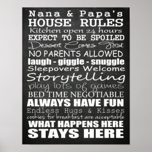Nana & Pappa House Regler Chalkboard Poster