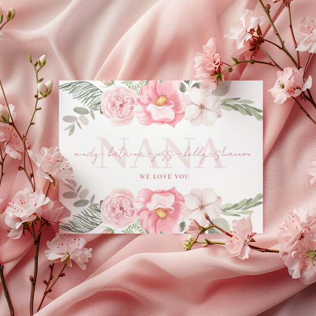 Nana Personlig Blommigt Greeting Card Tack Kort (Celebrate Nana with this personalized watercolor floral greeting card! )