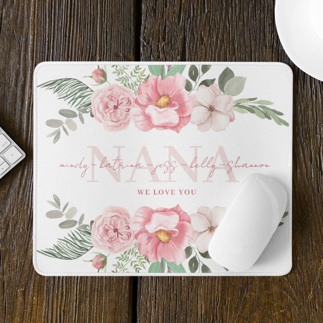 Nana Personlig Blommigt Mousepad Musmatta (Celebrate your Nana with this personalized floral mouse pad! )