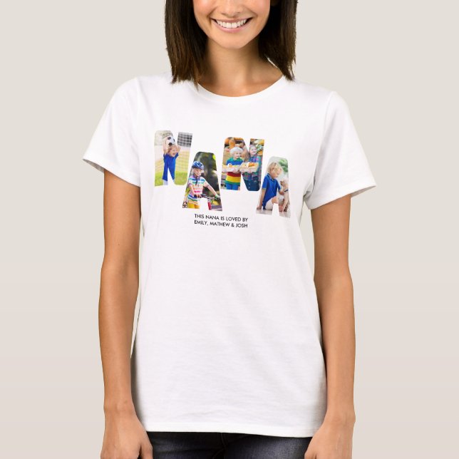 NANA Photo Brev Collage Cutout Barnbarn Namn T Shirt (Framsida)