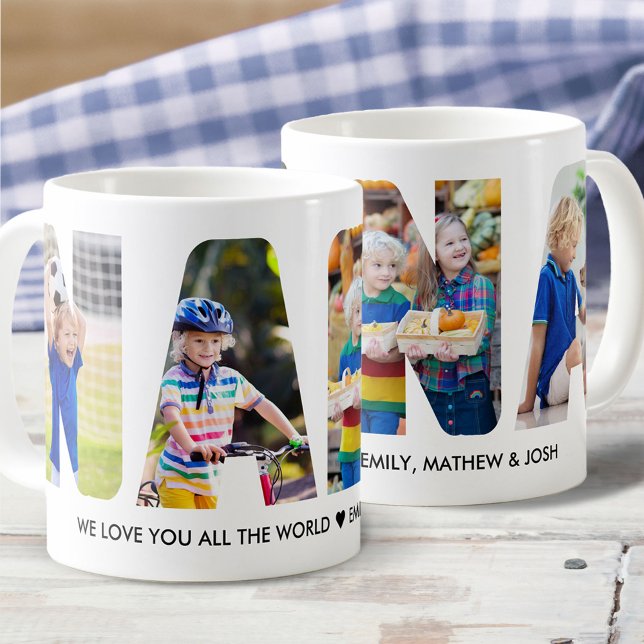 NANA Photo Collage Brev Cutout Barnbarn Namn Kaffemugg (Skapare uppladdad)