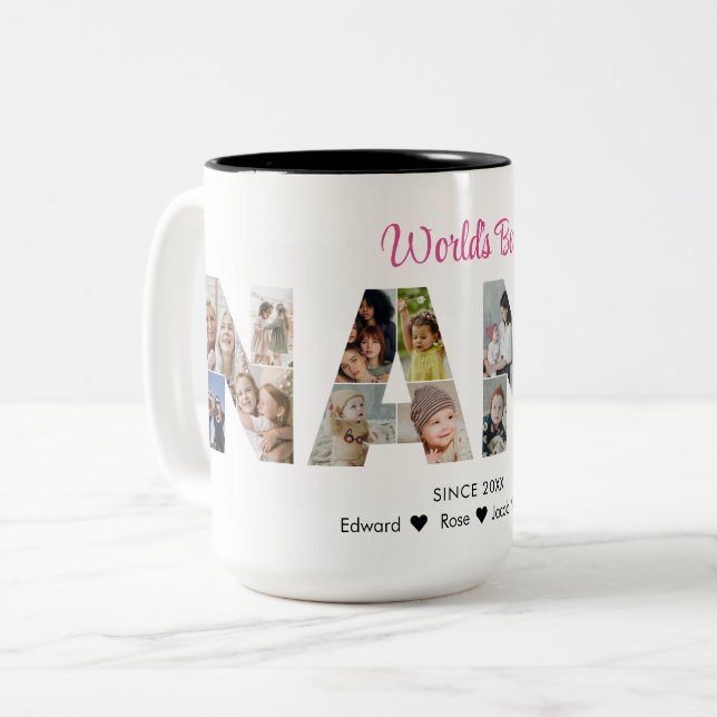 Nana Photo Collage Brev Cutout Grandma Bild Två-Tonad Mugg (Framsida vänster)