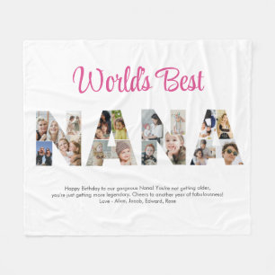 Nana Photo Collage Brev Cutout Grandma Birthday Fleecefilt