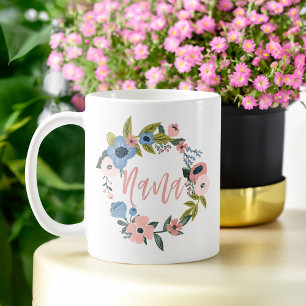 Nana Push Script-Blommigt, krans och hjärtfoto Kaffemugg