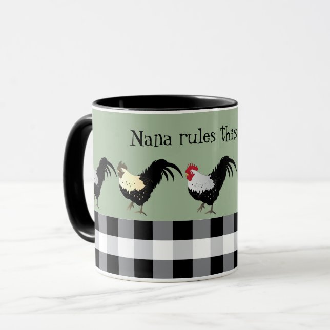 Nana Rule's the Roost Rooster Black White Name Mugg (Framsida vänster)