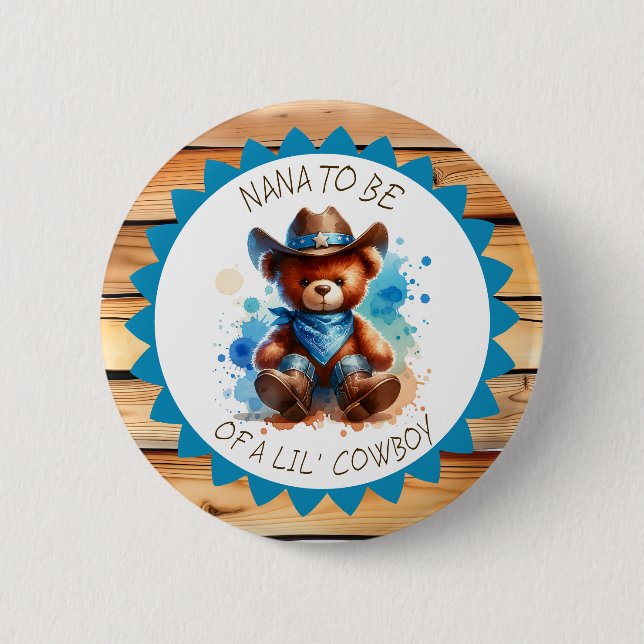 Nana ska | Cowboy Nalle Baby Shower Knapp (Framsida)