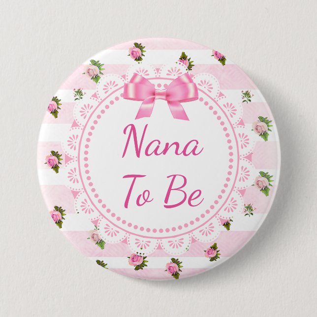 Nana to be Baby Shower Button Rosa ros Knapp (Framsida)