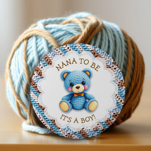 Nana To Be Virkad Teddybjörn Baby Shower Knapp