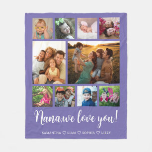 Nana We Kärlek You Barnbarn 10 Photo Collage Lila Fleecefilt