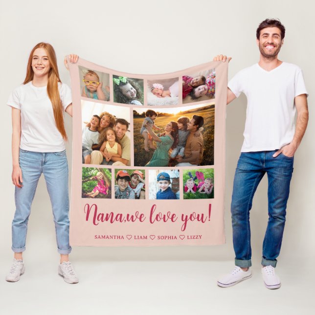 Nana We Kärlek You Barnbarn 10 Photo Collage Rosa Fleecefilt (På plats)