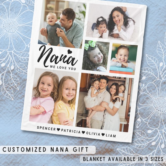 Nana We Kärlek You Barnbarn Namn Photo Collage Fleecefilt (Nana We Love You Grandkids Names Photo Collage Fleece Blanket

)