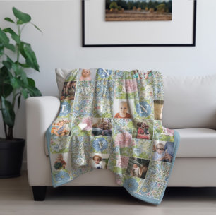 Nana We Kärlek You Blommigt Patchwork Quilt 14 P Fleecefilt
