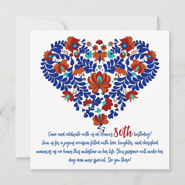 Nanas 80:e födelsedag / Ungerns Rustic Matyo Inbjudningar (Framsida)