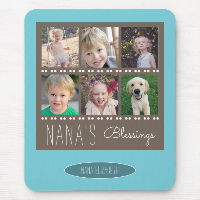 Nanas Blessings Photo Collage | Brun och Teal Musmatta (Framsidan)