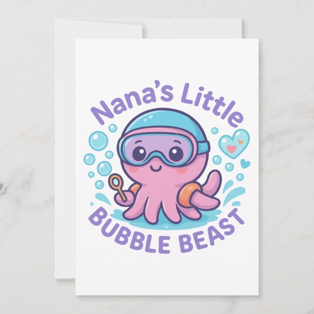 Nanas lilla bubbla Beast Cute Octopus Inbjudningar (Framsida)