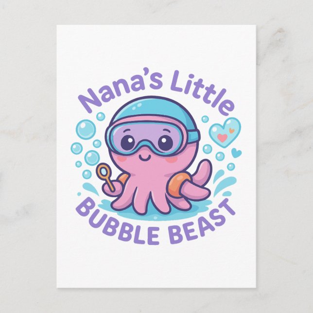 Nanas lilla bubbla Beast Cute Octopus Vykort (Framsida)