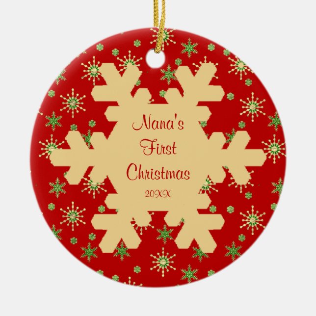Nanas prydnad för Snowflake för första jul röd Julgransprydnad Keramik (Framsidan)