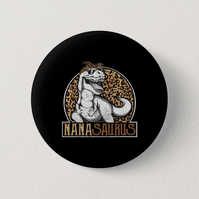 Nanasaurus Dinosaur Nana Leopard Shirt Knapp (Framsida)
