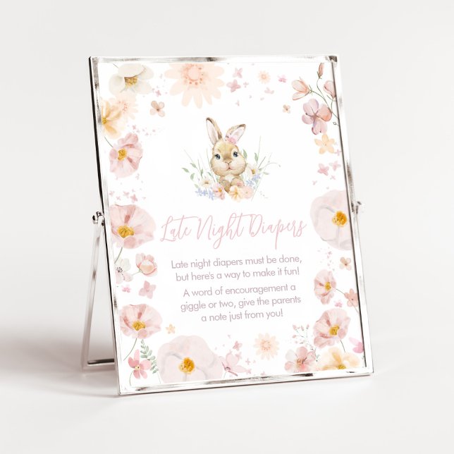 Nånbunny Rabbit Baby Shower Late Night Diaper Poster (Rabbit Somebunny Baby Shower Late Night Diapers Sign)
