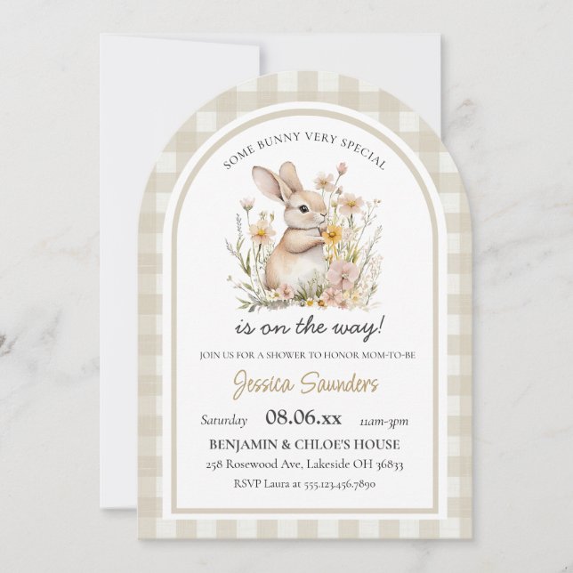 Nånbunny Speciell Gingham Vår Baby Shower Inbjudningar (Framsida)