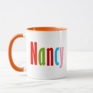 "Nancy" Namn i Vibrant Roligt och färgstarka bokst Mugg