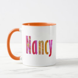 "Nancy" Namn, levande färgstark Rosa Orange Letter Mugg