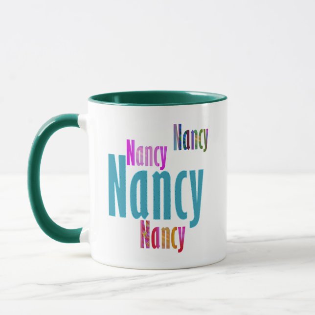 "Nancy" Namn, Roligt och färgstark Rosa Blue Lette Mugg (Vänster)