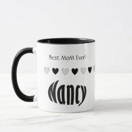 "Nancy" Personlig Namn, Black and White Hearts Mugg