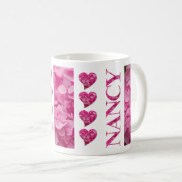 "Nancy" Rosa Hydrangea Blommigt Lettering & Hearts Kaffemugg